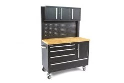HBM Gereedschapswagen Met Kastenwand, Houten Werkblad, 122 Cm, Zwart