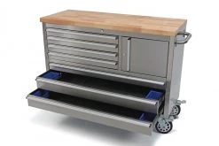 HBM Gereedschapswagen Met Houten Werkblad - 122 Cm - RVS