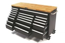 HBM Verrijdbare Gereedschapswagen Met Houten Werkblad - 146 Cm - Zwart