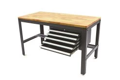 HBM 156 Cm Professionele Werkbank Met 5 Laden En Houten Werkblad Zwart