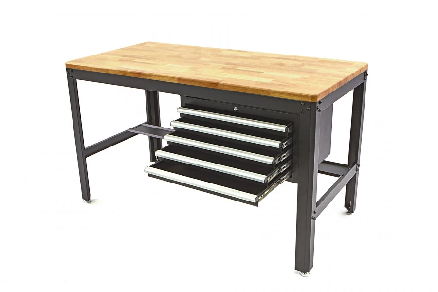 HBM 156 Cm Professionele Werkbank Met 5 Laden En Houten Werkblad Zwart 1 HBM 156 Cm Professionele Werkbank Met 5 Laden En Houten Werkblad Zwart
