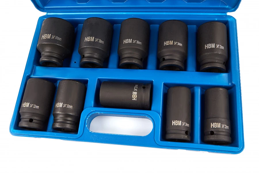 HBM 3/4" Krachtdoppenset Grote Maten 10 Delig 1 HBM 3/4" Krachtdoppenset Grote Maten 10 Delig