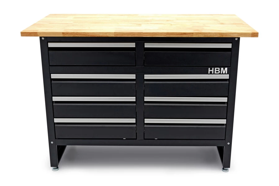 HBM 120 Cm Werkbank Met 8 Laden En Massief Houten Werkblad 1 HBM 120 Cm Werkbank Met 8 Laden En Massief Houten Werkblad