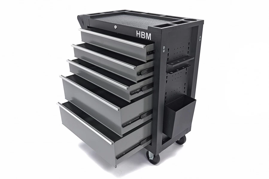 HBM Verrijdbare Gereedschapswagen Met 5 Laden - 80cm - Zwart 3 HBM Verrijdbare Gereedschapswagen Met 5 Laden - 80cm - Zwart - Afbeelding 3