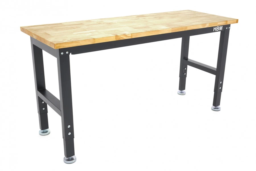HBM Werkbank Met Massief Houten Blad, In Hoogte Verstelbaar, 152 Cm 1 HBM Werkbank Met Massief Houten Blad, In Hoogte Verstelbaar, 152 Cm