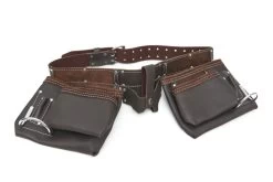 HBM Professionele Dubbele Gereedschapsriem / Spijkerschort Van Olie Gelooid Leer