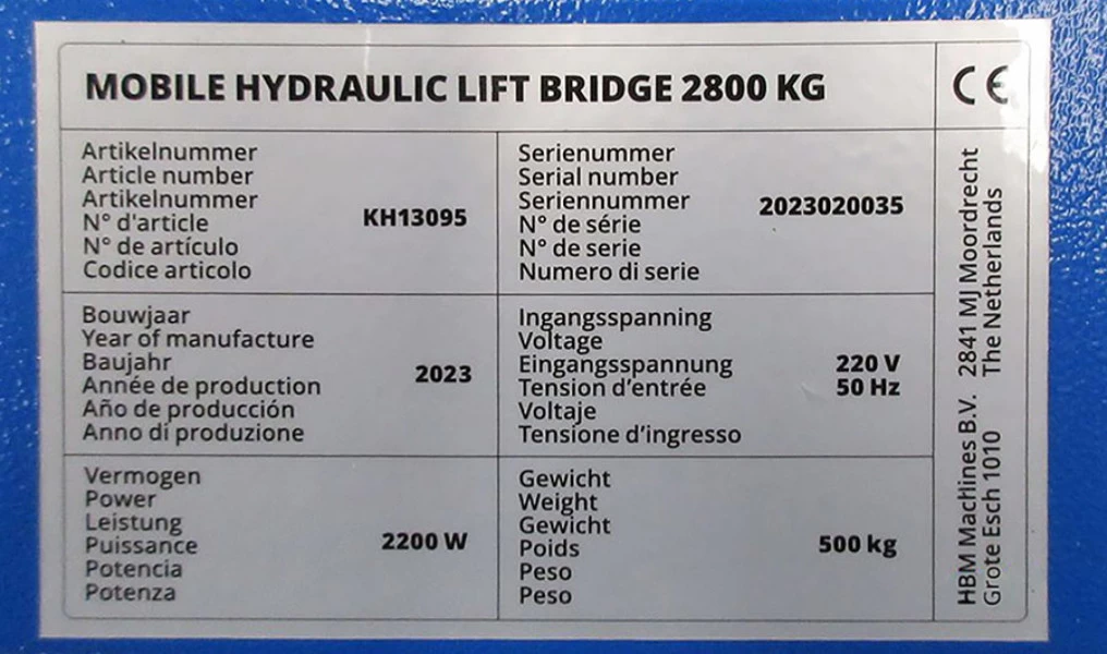 HBM Hydraulische Verrijdbare Autopoetsbrug, Bandenbrug, Hefbrug 2800 Kg 9 HBM Hydraulische Verrijdbare Autopoetsbrug, Bandenbrug, Hefbrug 2800 Kg - Afbeelding 9